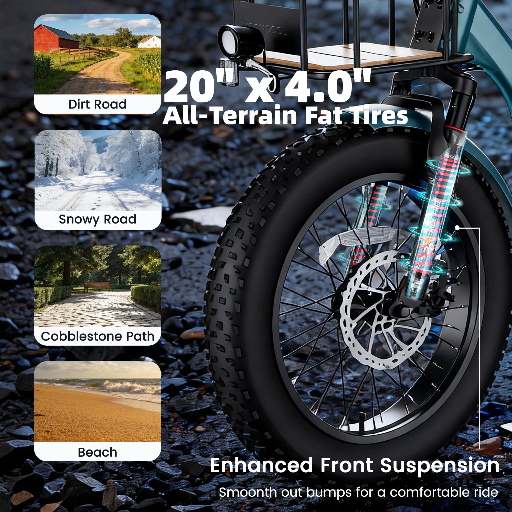 MOONCOOL Folding Electric Tricycle for Adults, 20" x 4" Fat Tire Electric Trike, 48V Peak 1092W  Electric Bicycle, 3 Wheels 7 Speed Ebike w/ 14.5Ah Removable Battery& Speed Differential Mechanism