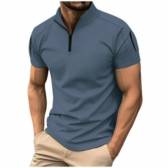 Men’s Summer Collar T-Shirt Fashion Half Zipper Pullover Short Sleeve Shirt Lightweight Comfy Tops ,3XL
