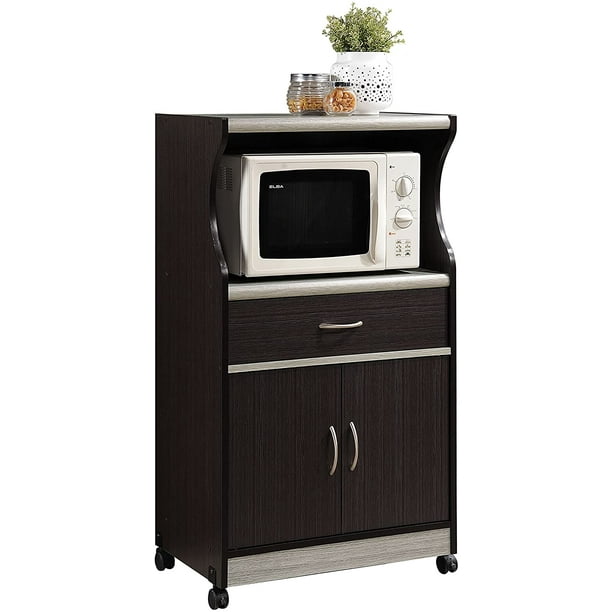 Hodedah Microwave Cart With One Drawer Two Doors And Shelf For Storage Chocolate Com Hodedah Microwave Cart With One Drawer, Microwave Stand With Storage Black