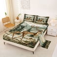 thumbnail image 2 of Castle Fairy Vintage Oil Paint Spotted Deer Queen Sheets 4 Pieces,Pine Cone Fringe Mountain Queen Sheet Sets,Olive Brown Cream,1 Fitted Sheet, 1 Flat Sheet and 2 Pillowcases, 2 of 6
