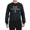 thumbnail image 2 of Wild Bobby, He Came He Saw He Conquered Inspirational/Christian Unisex Crewneck Graphic Sweatshirt, Black, Small, 2 of 6