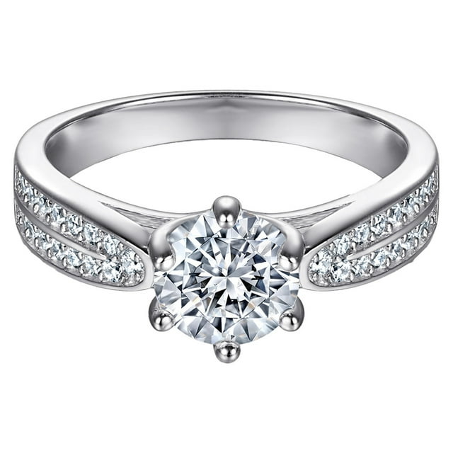 Anillo de Compromiso Plata de Ley Zirconia Cúbica Boda | Excelente corte, claridad y pulido exquisito. MFZFUKR CPB-wsh152-5