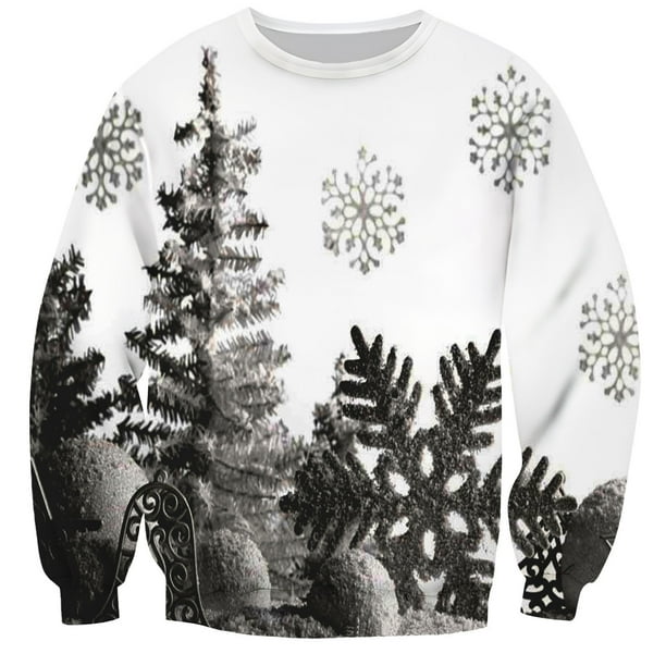 Playeras Negras Para Hombre Algodon Sudadera Navideña Con Cuello Redondo Y Copos De Nieve, Sin Sombrero, Para Adultos, Deportiva, Informal