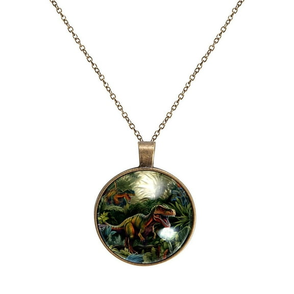 Cartoon Dinosaur Necklace Personalized Custom Photo Round Pendant Adjustable Stainless Steel Necklaces with Gift Box for Men Women Mothers Valentine's Jewelry Gift