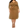 thumbnail image 2 of Women's Plus Size Solid 3/4 Sleeve V-neck Faux Wrap A-line Dress with Waist Tie(Pack of 2), 2 of 7