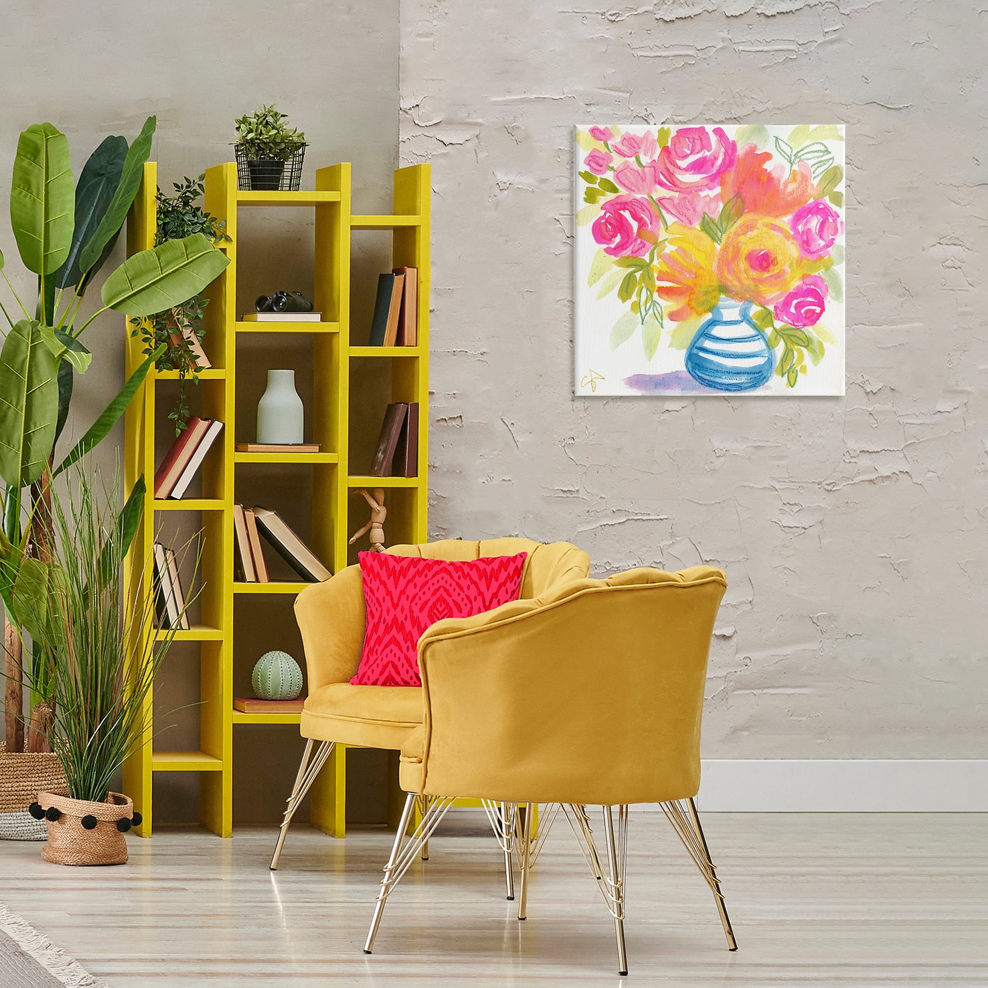 Stupell Industries Pink & Yellow Bouquet Plants & Flowers Painting Wrapped Canvas Art Print Wall Art, 24 x 24