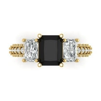 3.61 ct Emerald Cut Natural Onyx Three-Stone Engagement Ring for Women in 18K Yellow Gold