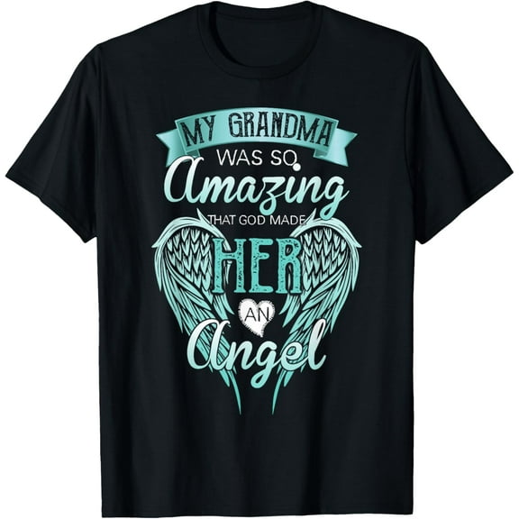 In Memory of My Grandma Guardian Angel Wings T-ShirtMen and women, Black T-shirt, size: Extra large S-4XL