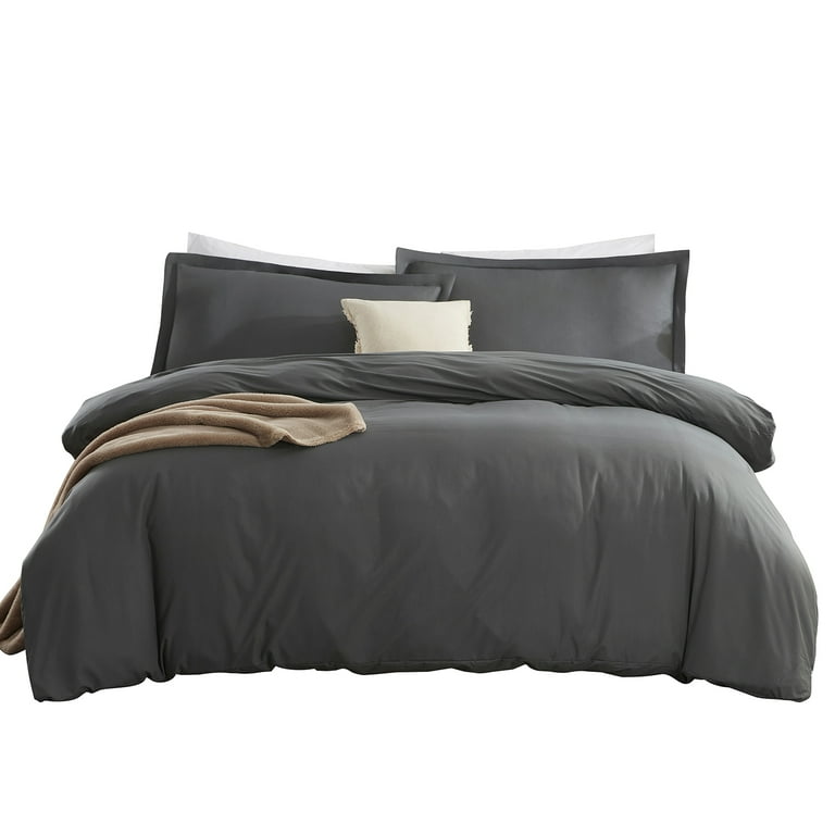 Light-Weight Microfiber Duvet Cover Set with Snap Buttons - King, Dark  Gray, 3PC