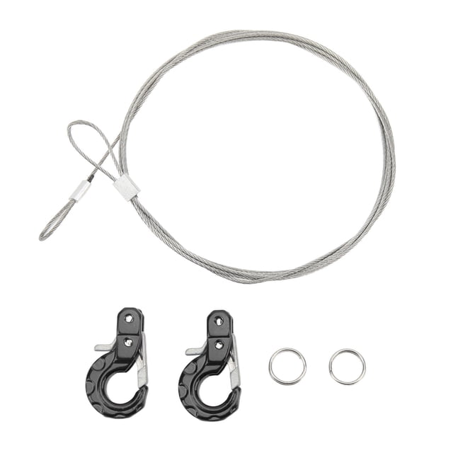 2 ganchos de remolque de metal RC, cuerda de acero de aleación de aluminio, ligeros y compactos, gancho de cadena RC para SCX10 D90 TRX4, color negro.