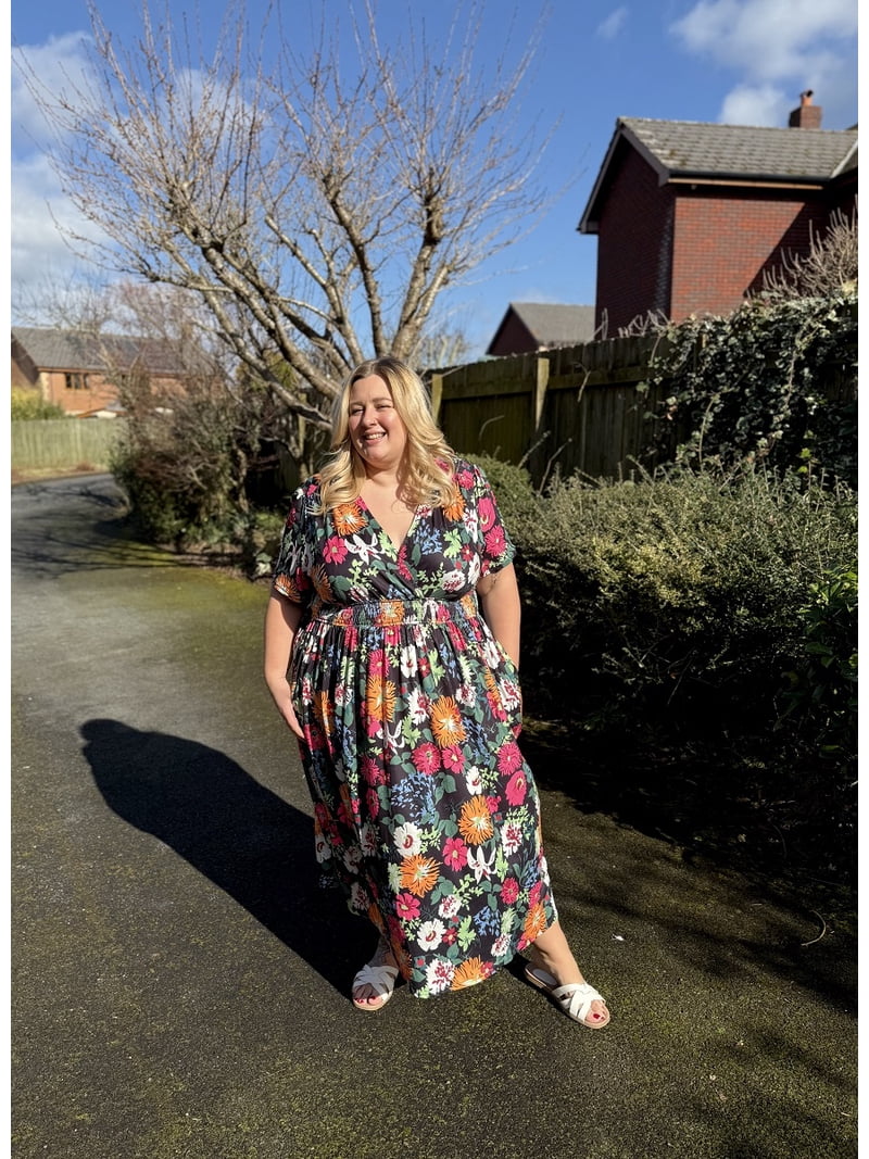 loose fitting spring dresses Floral Loose Fitting Short Dresses Women's Floral Print Short Sleeve Dress  O-Neck Loose Fit Flared