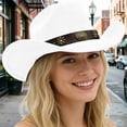 thumbnail image 2 of Vented Straw Cowboy Hat for Women Men Cattleman Crease Wide Brim Breathable Lightweight Western Cowgirl Hat Summer Beach, 2 of 6