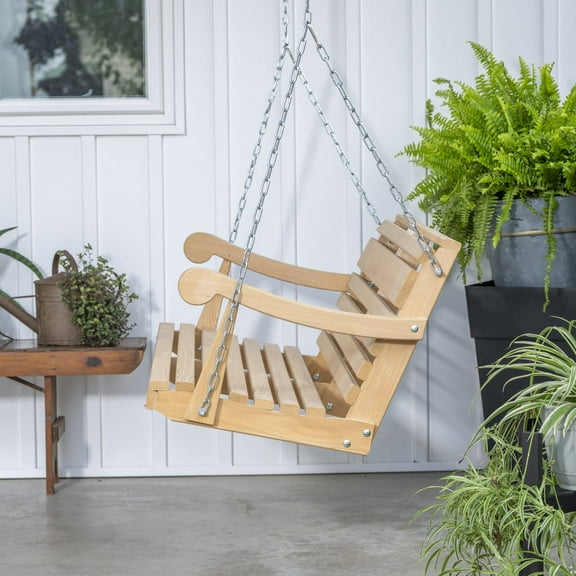 Hershy Way 5-Foot Classic Cypress Amish Porch Swing, Handcrafted Durable All Weather Wood, Natural Finish, Includes Hanging Chain