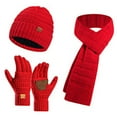thumbnail image 4 of ZHOGXU Winter Beanie Hat Scarf Gloves Set For Women And Men Thick Caps Long Scarf Touchscreen Gloves Knitted Warm Comfortable Outfits 3 Pack For Daily Wear Red One Size, 4 of 6