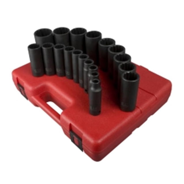 50in.- Drive 12 Point SAE Deep Impact Socket Set - 19 Pieces