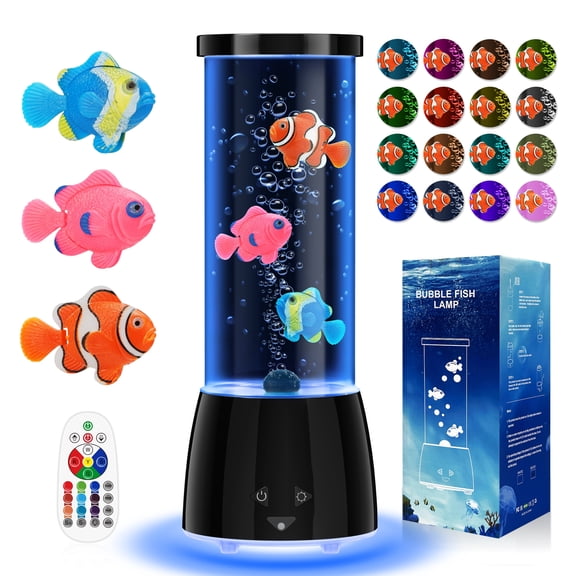 Bubble Fish Lamp Night Light with 17 Color Changing LEDs, Decorative Aquarium Lamp with Moving Fish and Bubble Effects, USB Powered Ambient Light for Bedroom, Desk and Home Decor
