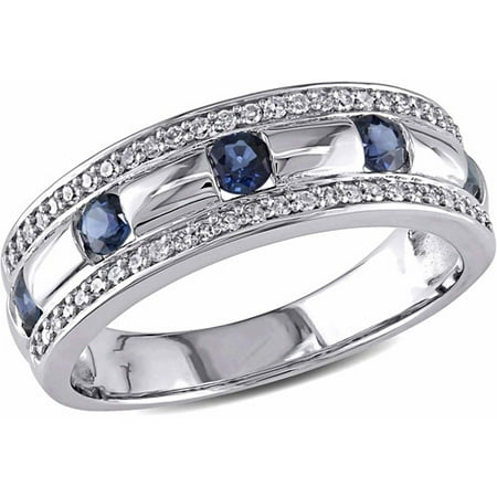 3/4 Carat T.G.W. Sapphire and 1/4 Carat T.W. Diamond 10kt White Gold Men's Ring