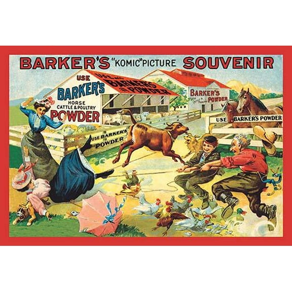 Barker's "Komic" Picture Souvenir: Barnyard Tussle-Fine Art Canvas Print (20" x 30")