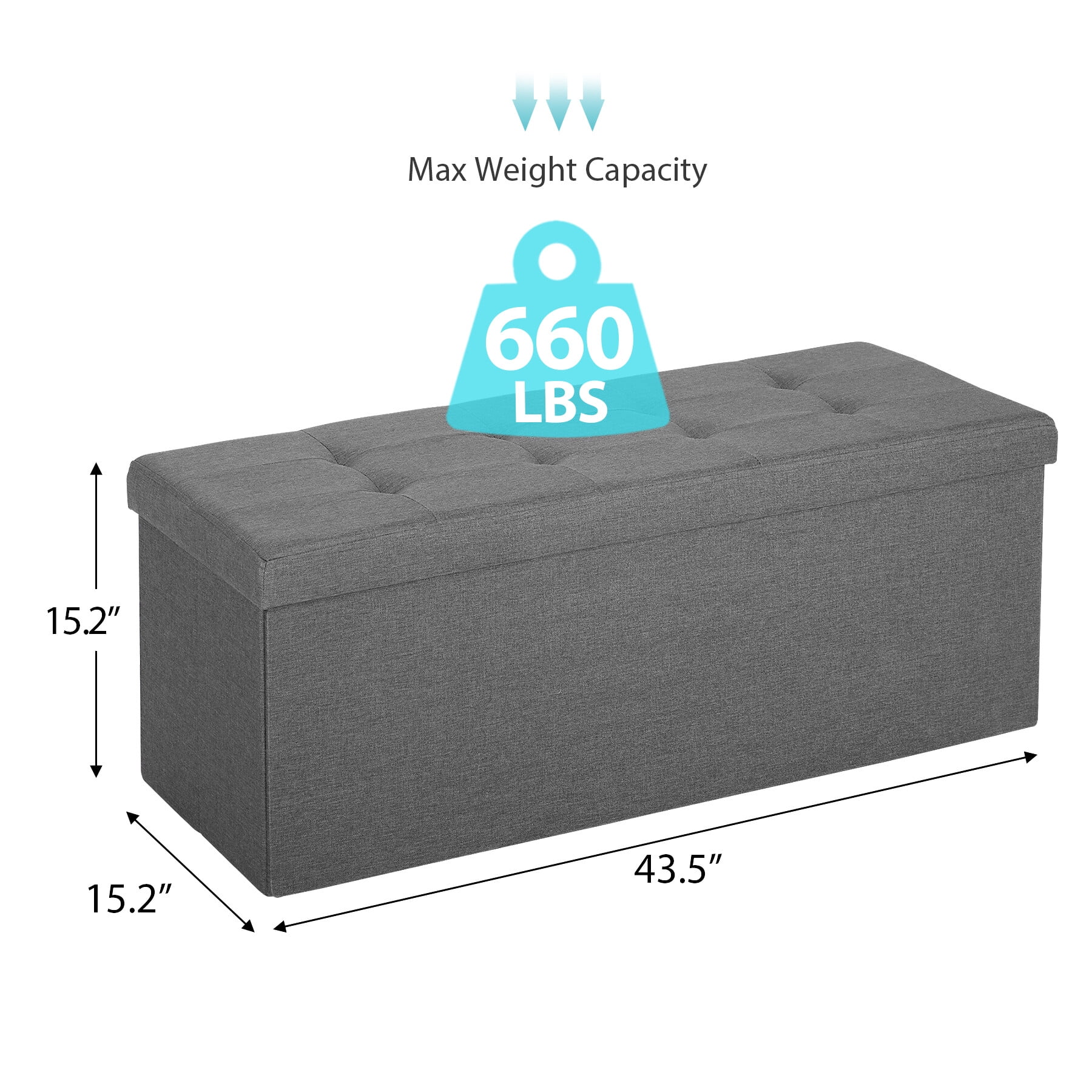 HomGarden 43'' Linen Storage Ottoman Bench, Foldable Footrest Stool W/ Divider, Light Gray