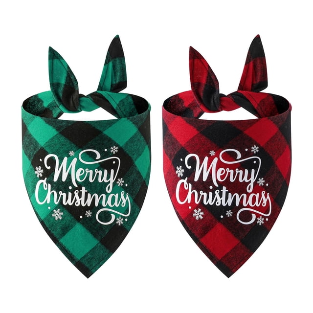 2pc Christmas Plaid Dog Bandana Small And Medium Sized Dog Christmas Decoration