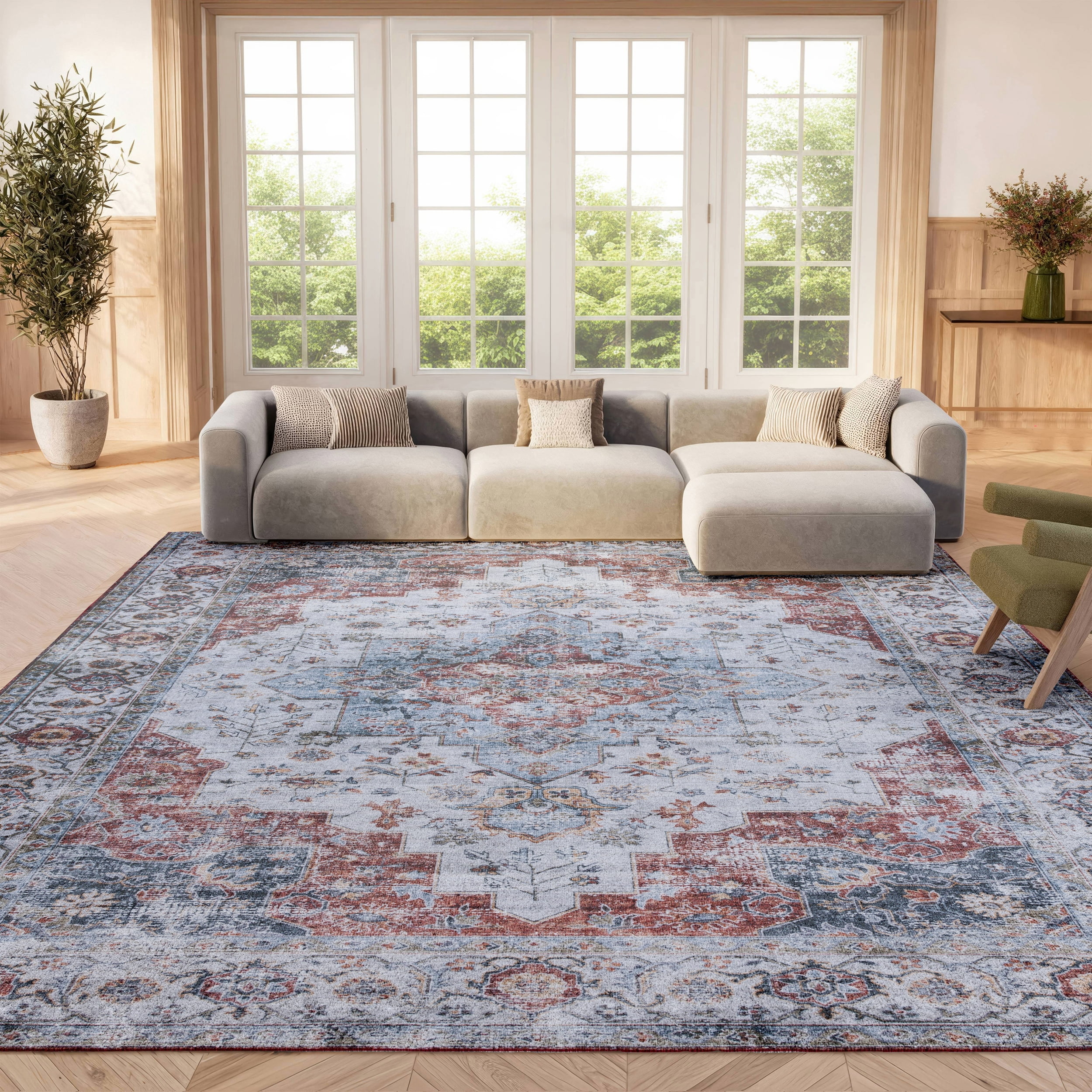 Safavieh Tucson Nazca Oriental Machine Washable Area Rug, Light Blue/Rust, 2'6" x 4'