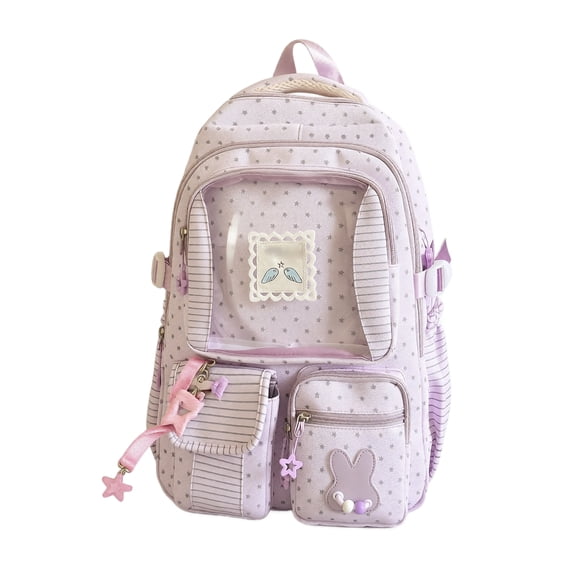 New Striped Backpack for Women with Cute Accessories | Coquette Striped Daypack with Backpack Casual College Bag for Daily Use