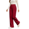 thumbnail image 5 of Women's Ribbed Knit Wide Leg Pants Elastic High Waist Loose Fit Lounge Palazzo Pants with Pockets Soft Cozy Fall Winter Pajama Trousers Wine, 5 of 8