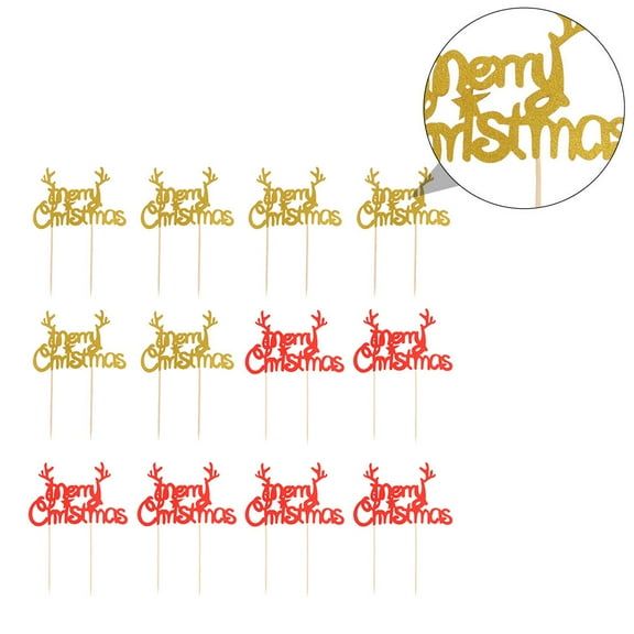 Supvox Paper Cake Toppers for Party Decorations Assorted Color 40pcs Merry Christmas Theme
