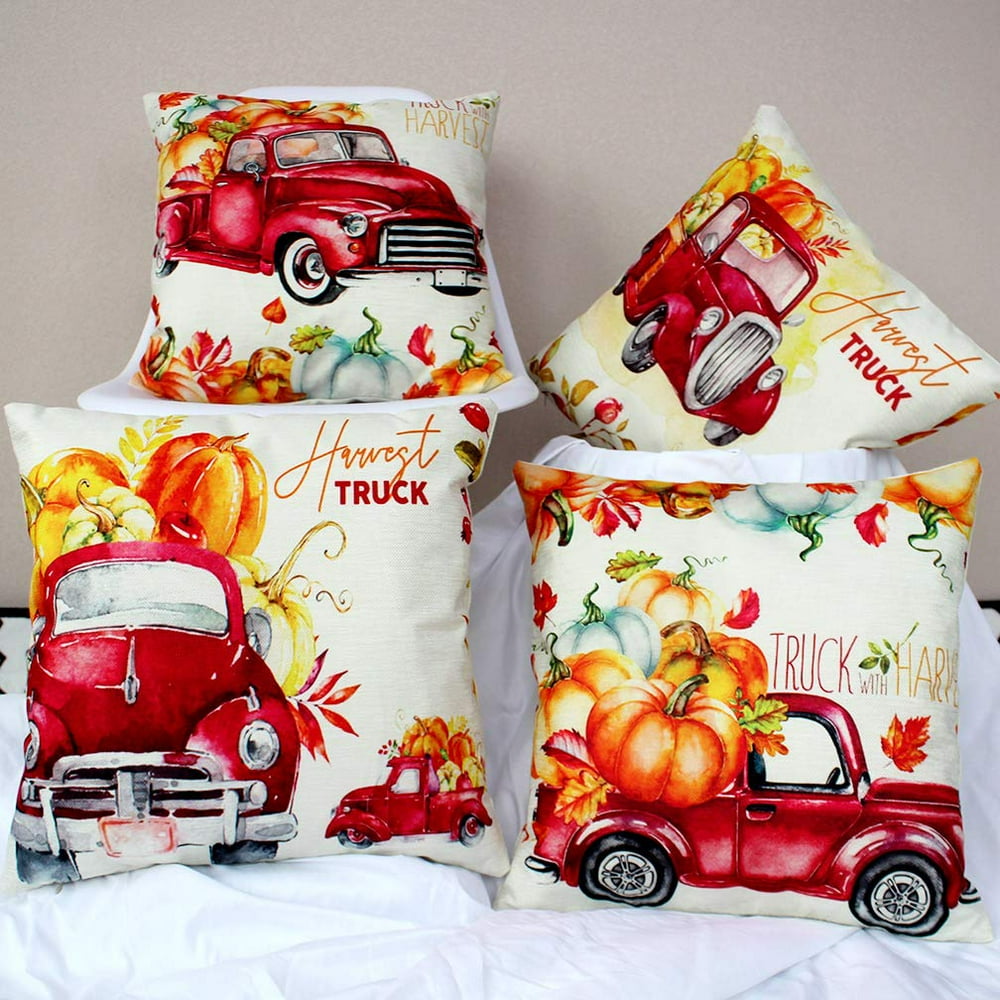 Tayyakoushi Farmhouse Decor Red Harvest Truck Throw Pillow Covers