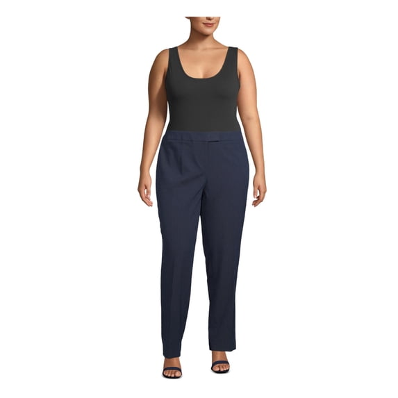 Anne Klein Womens Plus Striped Straight Leg Pants Navy 18W
