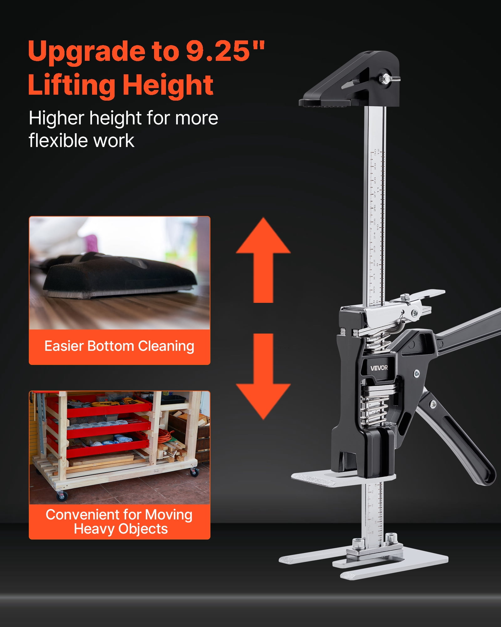 VEVOR Labor Saving Arm Jack, 2 PCS 440 lbs Bearing Capacity, Lifting up to 9.3", Metal Hand Lifting Jack Tool with Magnetic Level, 2 Adjustment Modes, for Door, Window, Furniture, Woodworking, Black