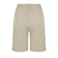 thumbnail image 5 of Pxkloy Women's Elastic Bermuda Shorts Cotton Linen Knee Length Shorts High Waist Drawstring Plain Shorts Lounge Summer 2025 Pockets Shorts Khaki,XXL, 5 of 6