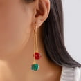 thumbnail image 3 of Red Green Pom Pom Ball Drop Dangle Earrings for Women Gold-Toned Christmas Double Round Statement Tassel Chain Dangling Hoop Earring Fashion Lightweight Funny Xmas Festival Huggie Hoops Jewelry, 3 of 12