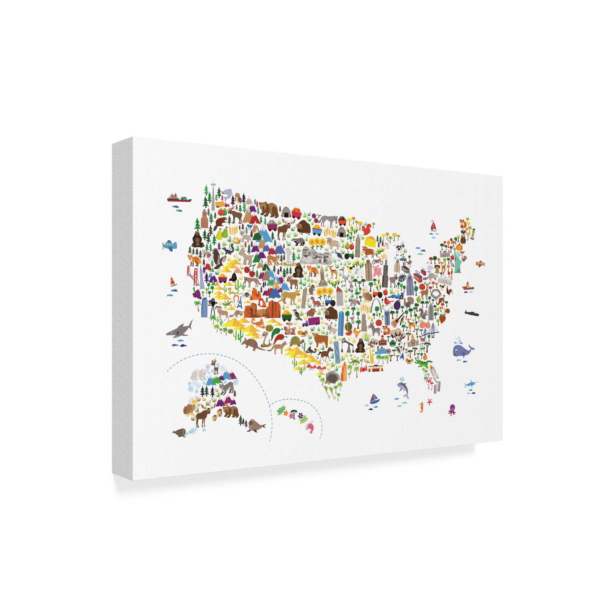 Trademark Fine Art 'Animal Map of United States for children and kids' Canvas Art by Michael Tompsett
