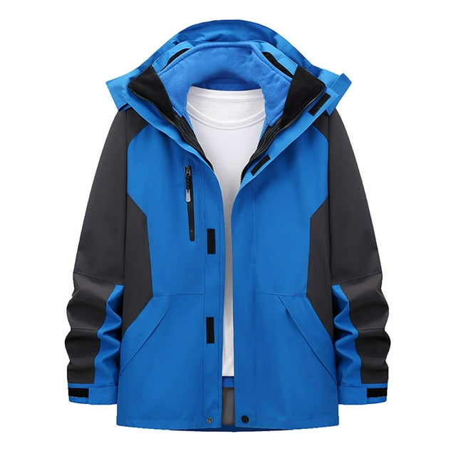 Bowake Rain Jacket for Men Warm Winter Zip up Windbreaker Raincoat Waterproof Outdoor Hiking Jackets with Hood Plus Size