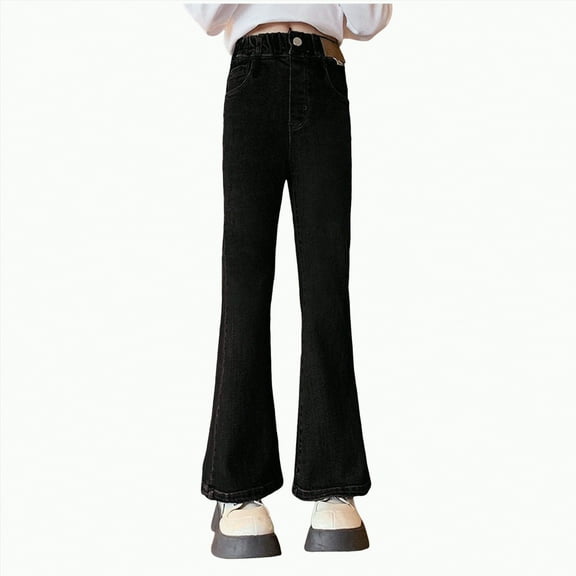 TOWED22 Kids Girls Jeans Cargo Pants Girls Ripped Distressed Baggy Wide Leg Casual Sweatpants Teen Trousers(Black,5-6 Y)