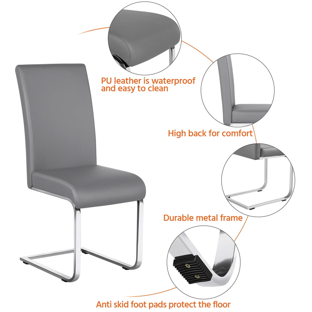 Alden Design 2pcs PU Leather Dining Chair Highback for Home, Light Gray