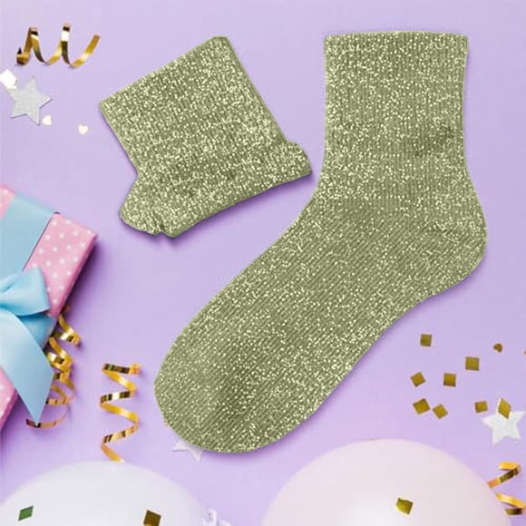 Chaussettes Plissées Unies Scintillantes, Bas Mi-Mollet Tendance pour le Quotidien et les Tenues Décontractées, Chaussettes Extensibles Confortables avec Détails Scintillants, Accessoire Fantaisie