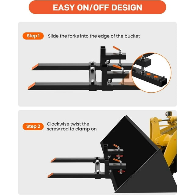 EDTara 43" Pallet Fork Attachment, Clamp-On Forks with Stabilizer Bar, 2000lb Capacity for Tractors and Loaders