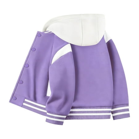 yocbz Boys Girls Baseball Jacket for Kids Varsity Jackets with Snap Casual Outerwear Purple 5-6 Years