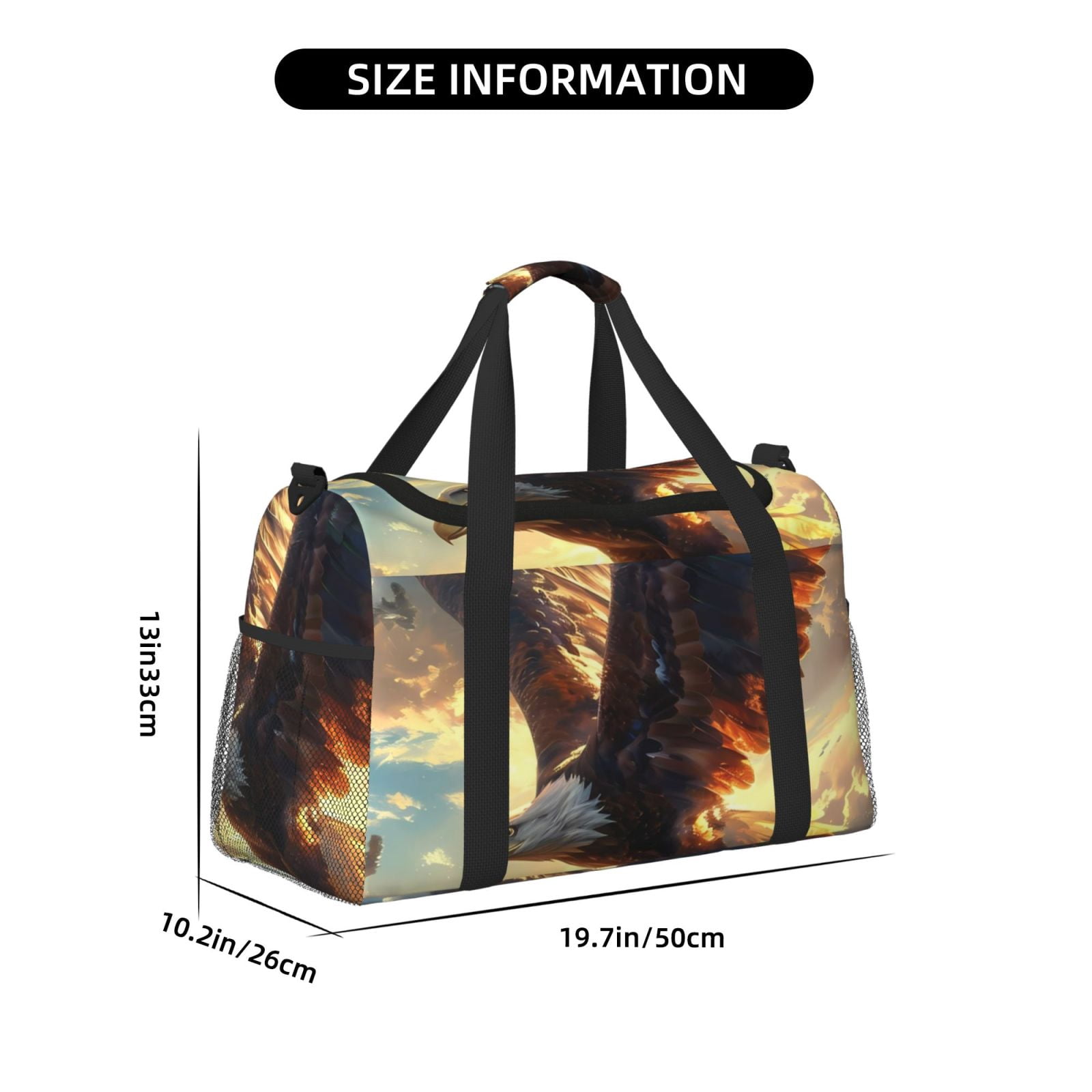 Fuzoiu Golden Sky Bald Eagle Print Travel Duffle Bag,Carry On Tote Bags,Duffel Bag,Sport Gym Bag, Hospital Bag for Labor and Delivery, Overnight Bag,Luggage Bag