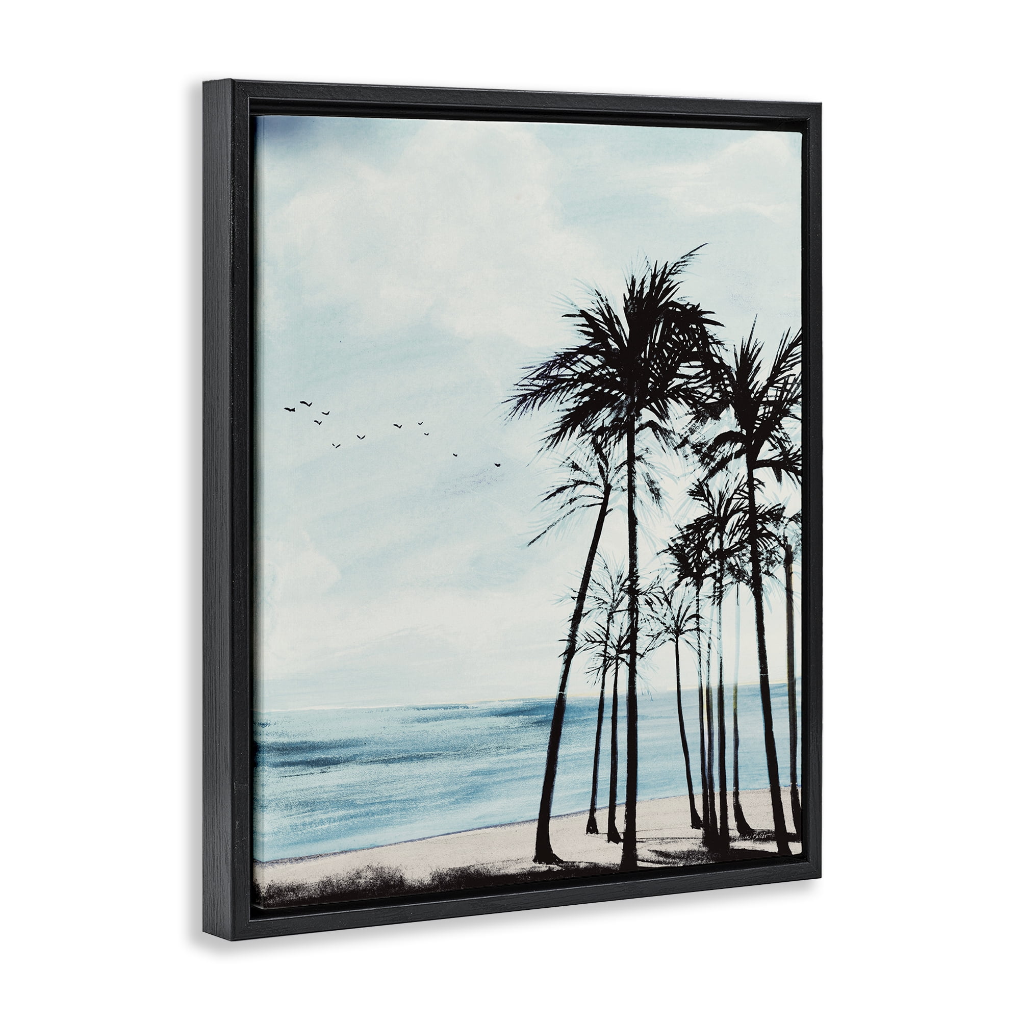 Stupell Industries Summer Beach Silhouette Coastal Painting Black Floater Framed Canvas Art Print Wall Art, 17 x 21