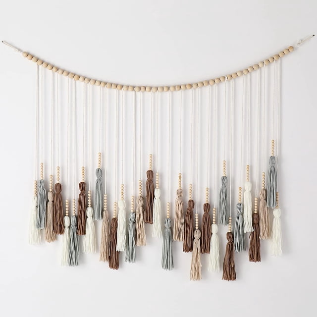 Colgante de pared con flecos grandes, guirnalda de flecos de hilo bohemio para decoración de guardería, 80 cm x 70 cm gris marrón TUNC Sencillez