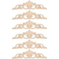 6Pcs Onlay Wood Mouldings Wood Applique Wood Decal Carved Unpainted Long Flower Rubber Wood Corner Furniture