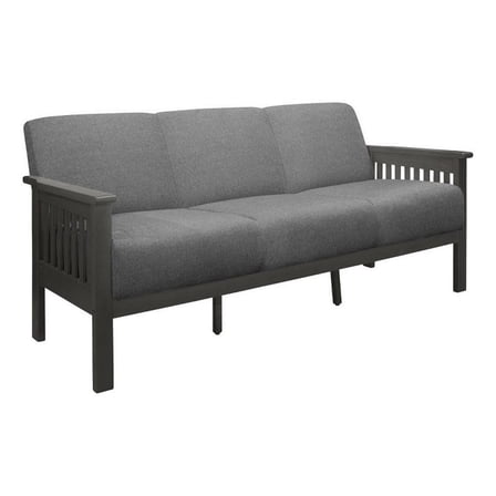 Wiston 72 Inch Sofa- Soft Gray Polyester- Dark Gray Solid Rubberwood