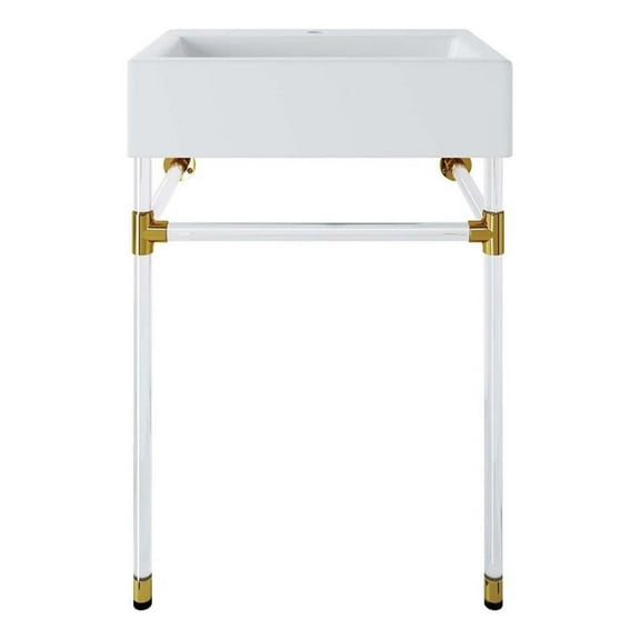 Modway Redeem 24" Wall-Mount Acrylic & Ceramic Bathroom Vanity in Clear/White