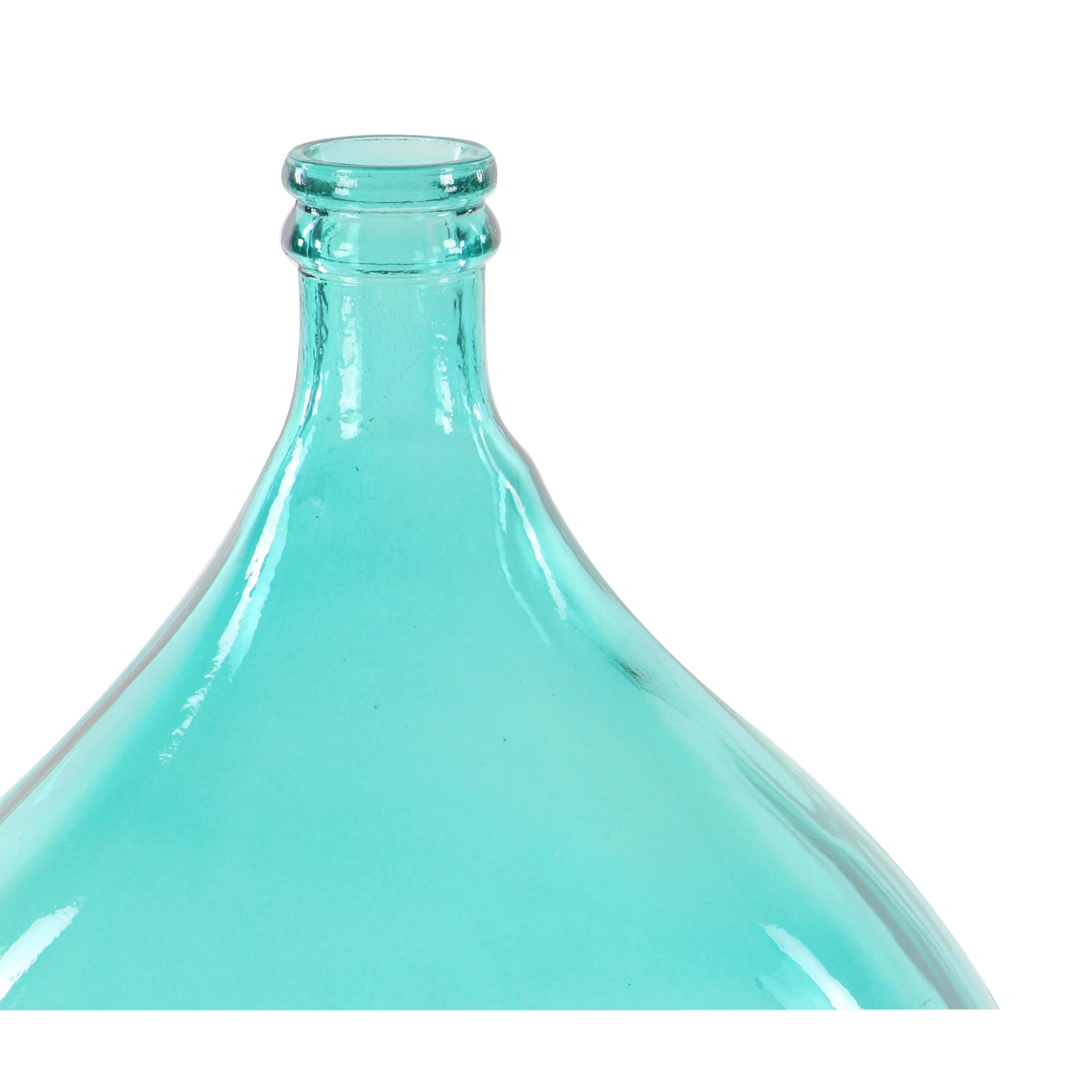DecMode 22" Handmade Spanish Bottle Neck Teal Glass Vase