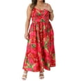 thumbnail image 3 of Agnes Orinda Women's Plus Size Dresses Floral Back Smocked V Neck Sleeveless Summer Casual Maxi Cami Dress 2X Red, 3 of 5