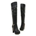 thumbnail image 6 of Knee High Boots Women Platform Block Heel Pull on Over the Knee Tall Booties Trendy Tassel Fall Winter Long Boots Pumps Shoes, 6 of 6