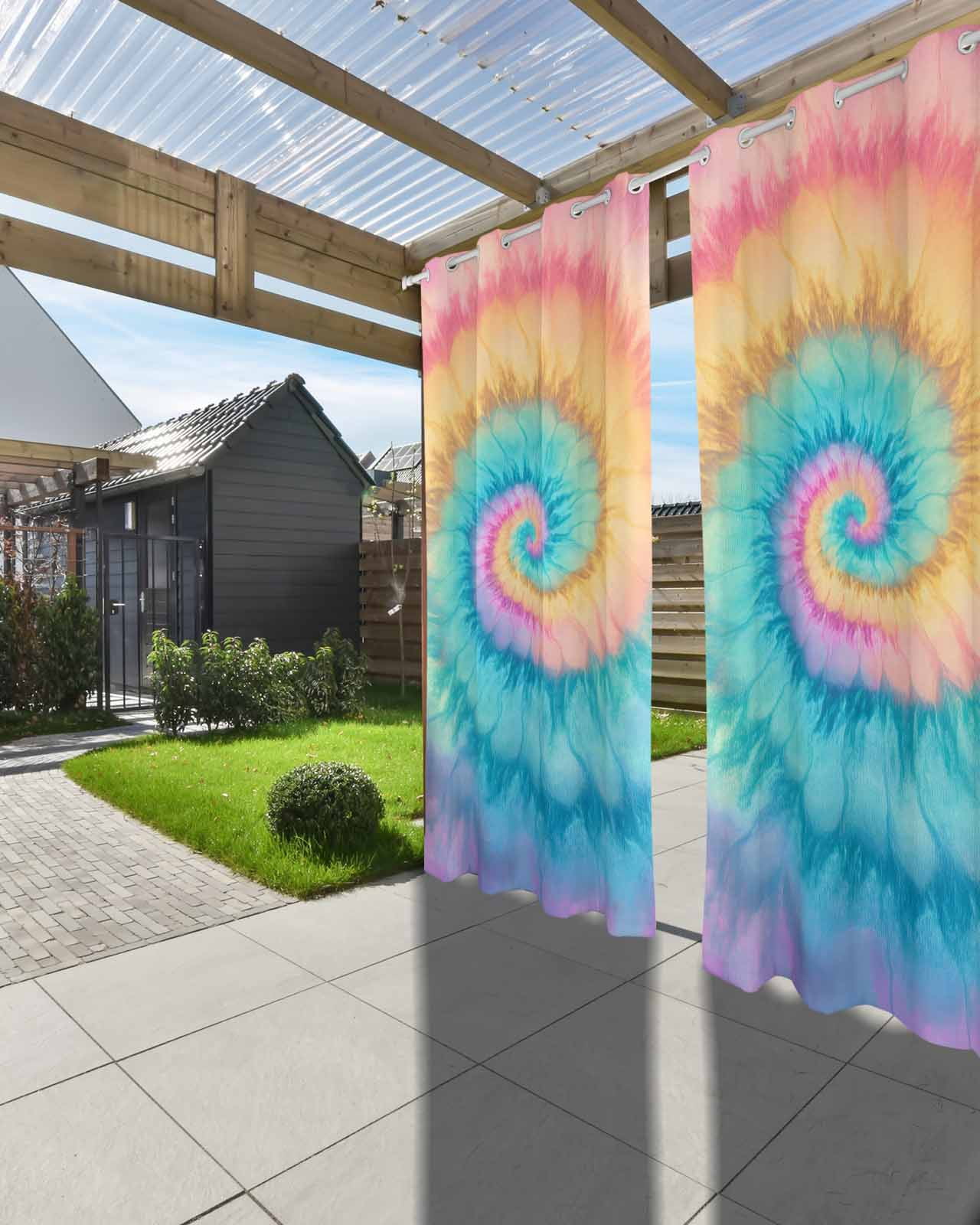 nqOlkjepod Outdoor Curtains for Patio Waterproof, Colorful Tie Dye Outdoor Privacy Panels Grommet, Rainbow Ombre Abstract Pattern Art Blackout Outside Curtains for Porch/Cabana 54"x84", 1 Panel